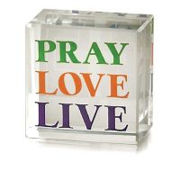 Tabletop Glass Plaque 1x1 Inch Pray, Love, Live, 3pk