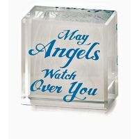 Tabletop Glass Plaque 1x1In May Angels Watch Over You 3pk