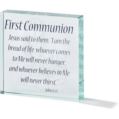 Tabletop Glass Plaque 3.75x3.75 First Communion Pack of 2 - 603799285926 - CMG-1516