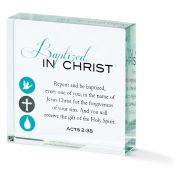 Tabletop Glass Plaque 3x3 Inch Baptized In Christ Acts 2:38, 3pk