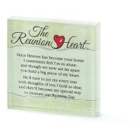 Tabletop Glass Plaque 3x3 Inch Reunion Heart Pack of 2