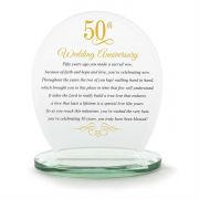 Tabletop Glass Plaque 6x6.5 Inch Fifty Wedding Anniversary