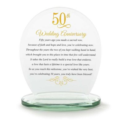 Tabletop Glass Plaque 6x6.5 Inch Fifty Wedding Anniversary - 603799286961 - CMG-663