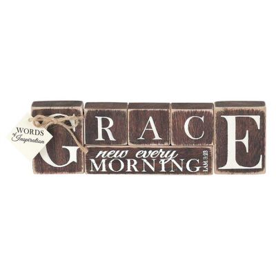 Tabletop Word Wood 9.75x3.5 Inch Grace-New Every Morning (Pack of 2) - 603799086325 - BLOCKWRD-6
