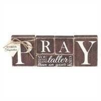 2pk -Tabletop Word Wood 9.7x3.5 Pray-You Never Stand Taller (Pack of 2)