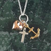 Tri Color Cross, Anchor, Heart Necklace on 18 Inch Cable Chain