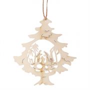 Wood Tree Christmas Ornament with Holy Family 6" (Pack of 12)