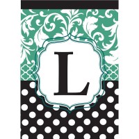 2pk -Flag Monogram-L Black Aqua 13x18 - (Pack of 2)