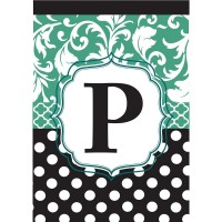 2pk -Flag Monogram-P Black Aqua 13x18 - (Pack of 2)