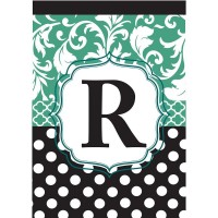 2pk -Flag Monogram-R Black Aqua 13x18 - (Pack of 2)