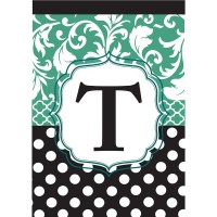 2pk -Flag Monogram-T Black Aqua 13x18 - (Pack of 2)