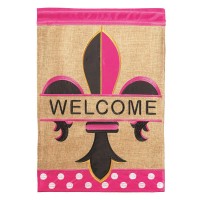 2pk -Flag Welcome Fleur-De-Lis Burlap 13x18 - (Pack of 2)