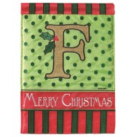 2pk -Flag Christmas Monogram-F Burlap 13x18 - (Pack of 2)