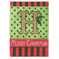 2pk -Flag Christmas Monogram-H Burlap 13x18 - (Pack of 2)