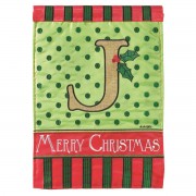 2pk -Flag Christmas Monogram-J Burlap 13x18 - (Pack of 2)
