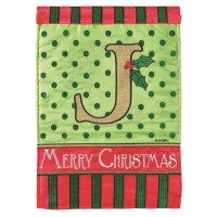 2pk -Flag Christmas Monogram-J Burlap 13x18 - (Pack of 2)