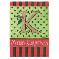 2pk -Flag Christmas Monogram-K Burlap 13x18 - (Pack of 2)