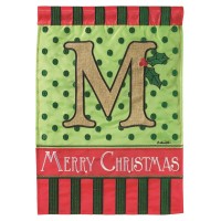 2pk -Flag Christmas Monogram-M Burlap 13x18 - (Pack of 2)