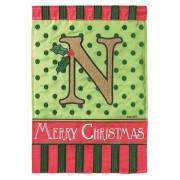 2pk -Flag Christmas Monogram-N Burlap 13x18 - (Pack of 2)