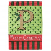 2pk -Flag Christmas Monogram-P Burlap 13x18 - (Pack of 2)