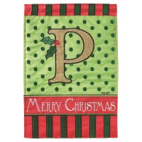 2pk -Flag Christmas Monogram-P Burlap 13x18 - (Pack of 2)