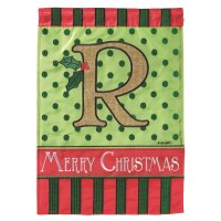 2pk -Flag Christmas Monogram-R Burlap 13x18 - (Pack of 2)