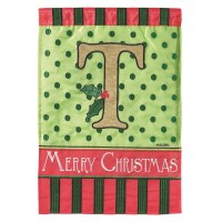 2pk -Flag Christmas Monogram-T Burlap 13x18 - (Pack of 2)