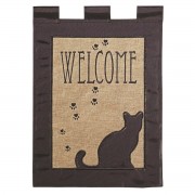 2pk -Flag Welcome Cat Burlap Polyester 13x18 - (Pack of 2)