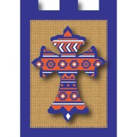 2pk -Flag Aztec Cross Orange Blue 13x18 - (Pack of 2)