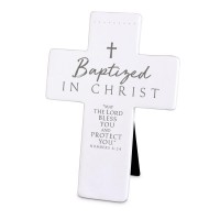 2pk -Tabletop Cross Baptized In Christ White - (Pack of 2)