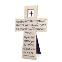 2pk -Tabletop Cross Bless You Caststone 10:H - (Pack of 2)