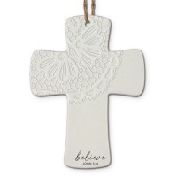 2pk -Christmas Ornament Cross Lace Believe - (Pack of 2)