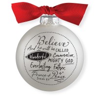 2pk -Christmas Ornament Believe Bauble 4" - (Pack of 2)