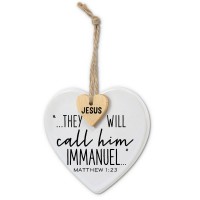 2pk -Ornament Heart Tag Immanuel Twine Hanger - (Pack of 2)