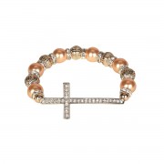 BRACELET CZ CROSS PEACH PEARL SIL PLT BRACELET CZ CROSS PEACH PEARL SIL PLT