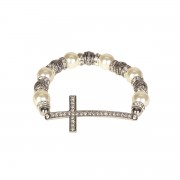 BRACELET CZ CROSS WITH PEARL SIL PLT BRACELET CZ CROSS WITH PEARL SIL PLT