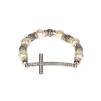BRACELET CZ CROSS WITH PEARL SIL PLT
