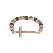 BRACELET CZ CROSS WITH BEADS GLD PLT BRACELET CZ CROSS WITH BEADS GLD PLT