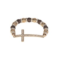 BRACELET CZ CROSS WITH BEADS GLD PLT