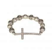 Bracelet CZ Curved Cross Gray Pearl Bracelet CZ Curved Cross Gray Pearl