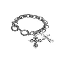 Bracelet Cross Oval Link Silver Toggle