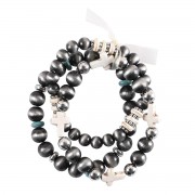 Stretch Bracelet Triple Stack Gray Stone