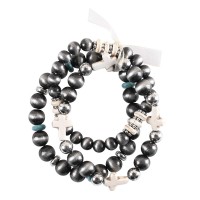 Stretch Bracelet Triple Stack Gray Stone Stretch Bracelet Triple Stack Gray Stone