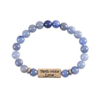 Stretch Bracelet Faith Hope SilverPlated -  9mm Beads