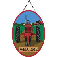2pk -Door Banner Red Tractor Welcome Burlap - (Pack of 2) 2pk -Door Banner Red Tractor Welcome Burlap - (Pack of 2)