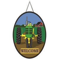2pk -Door Banner Green Tractor Burlap - (Pack of 2)