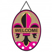 2pk -Door Banner Welcome Fleur-De-Lis Pink - (Pack of 2) 2pk -Door Banner Welcome Fleur-De-Lis Pink - (Pack of 2)