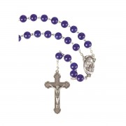 ROSARY BLUE GLASS 8 MM MADONNA CENTER