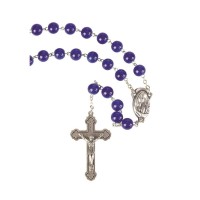 ROSARY BLUE GLASS 8 MM MADONNA CENTER