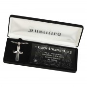 Necklace 1Cor. 16:13 Bevel Cross 24in Necklace 1Cor. 16:13 Bevel Cross 24in